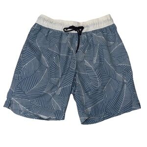FAHERTY Beacon Blue & White Leaf Pattern Swim Trunks Large